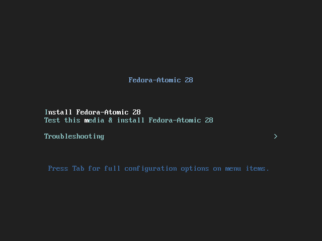 Fedora Atomic Boot Screen